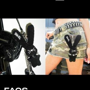 NWT Dolls Kill Black Fuzzy Bunny Keychain with White Details